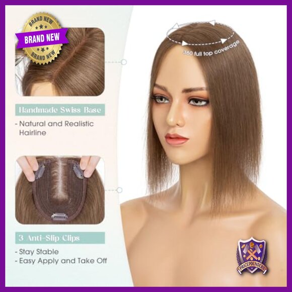 Large Base Human Hair Topper for Thinning Hair, 10x12cm, 10 Inch Length